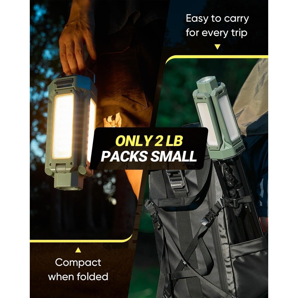 Rechargeable Camping Light with Stand Cordless Work Light with Heads Power Bank - Picture 4 of 16